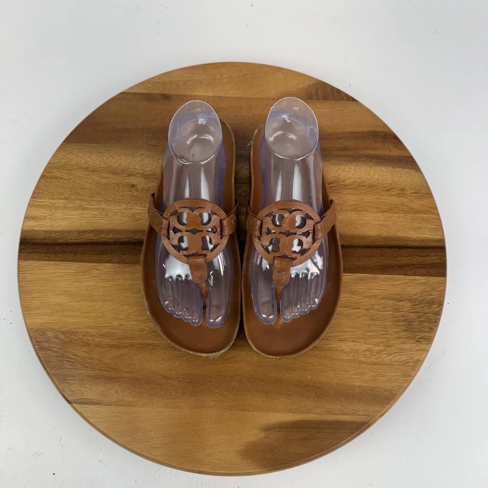 Womens Tory Burch‎ Miller Cloud Thong Brown Leather Comfort Sandals Size 8 M GUC - Picture 5 of 9